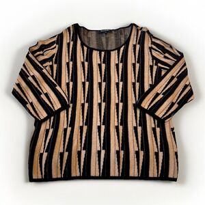 Vintage Evan‎ Picone Women's Sweater Size 2X Brown & Black Geometric Design
